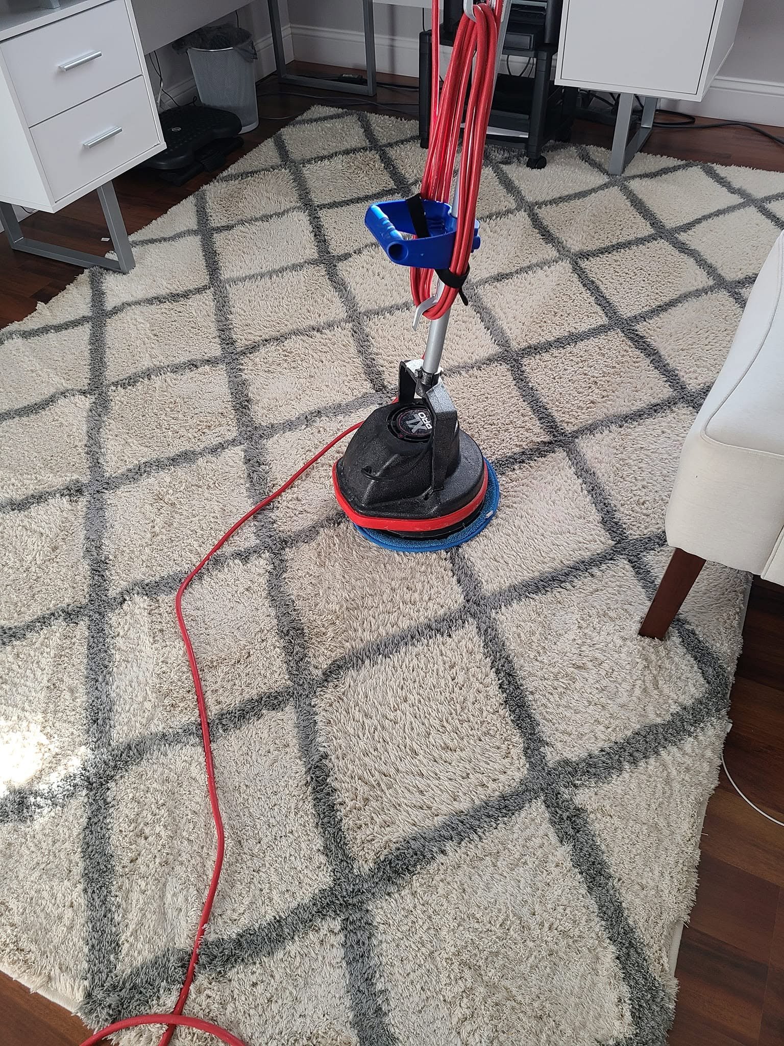 Carpet cleaning machine in use